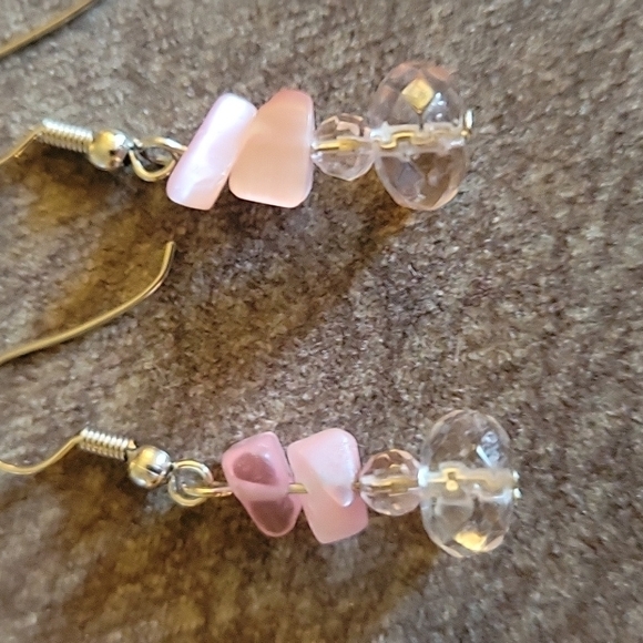 3/$30 HANDMADE Pink Cat's Eye Glass Beaded Dangle Hook Earrings - Picture 4 of 5